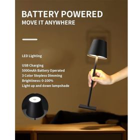 Cordless Table Lamp, Portable LED Desk Lamp, 5000mAh Battery Operated, 3 Color Stepless Dimming Up
